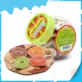 Bala de goma em formato de círculo com sabor de frutas 2 cores em 1 em pote 