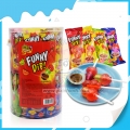 Novo produto colorido engraçado pirulito de frutas com copo de geleia de chocolate 