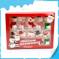 marshmallow em formato de boneco de neve em caixa 
