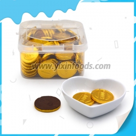 moedas de chocolate em caixa